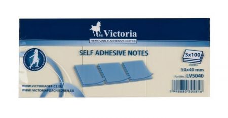 Samolepicí bloček, žlutá, 50x40 mm, 100 lístků, VICTORIA