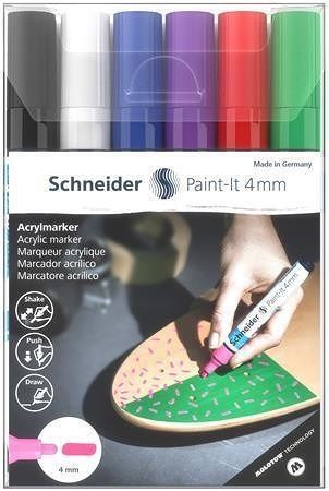 Akrylové popisovače "Paint-It 320", sada 6 barev, 4 mm, SCHNEIDER