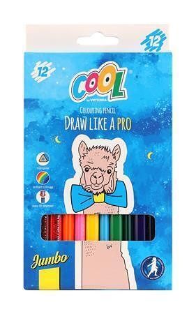Barevné pastelky , 12 barev, jumbo, trojhranné, COOL BY VICTORIA