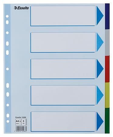 Barevné rozlišovače, mix barev, A4, plast, 5 dílů, ESSELTE