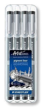 Liner "Pigment Liner", sada, černá, STAEDTLER