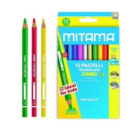 Barevné pastelky JUMBO 12ks, trojhranné, MITAMA 61994