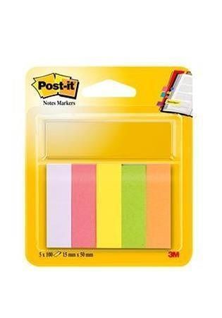 Samolepicí záložky, mix barev, 15x50 mm, 5x100 listů, 3M POSTIT