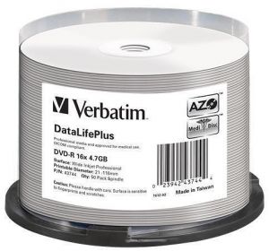 DVD-R 4,7GB, 16x, Printable, no-ID, Verbatim, 50-cake