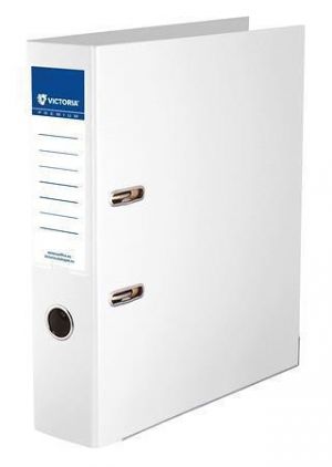Pákový pořadač "Premium", bílý, 75 mm, A4, s ochranným spodním kováním, PP/PP, VICTORIA