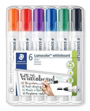 Popisovače na bílou tabuli "Lumocolor 351", 6 barev, 2 mm, kulatý hrot, STAEDTLER 351 WP6-