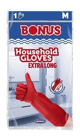 Gumové rukavice pro domácnost, červená, latexové, extra dlouhé, 38 cm, vel. M, BONUS B050