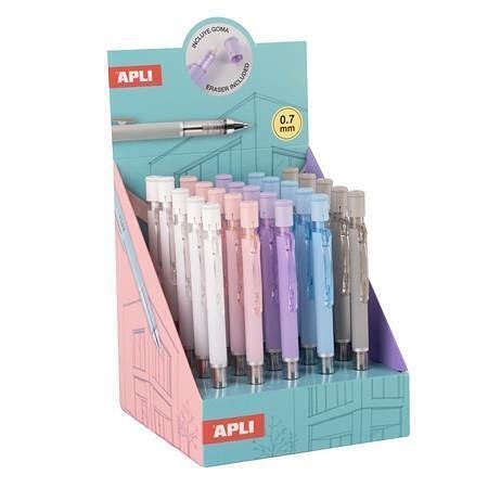 Mechanická tužka, displej/25 ks, různé barvy, 0,7 mm, s gumou, APLI 20273