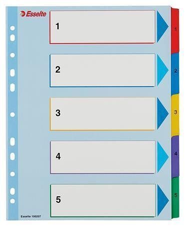 Zesílené rejstříky "Standard", popisovatelná titulní str., mix barev, karton, A4 Maxi, 1-5