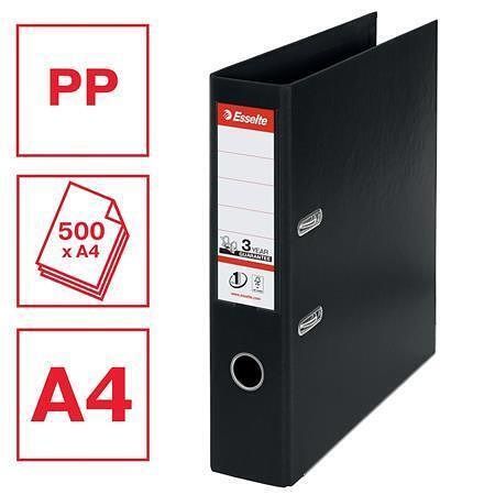 Pákový pořadač "Standard", ochranné spodní kování, Vivida černá, 75 mm, A4, PP, ESSELTE
