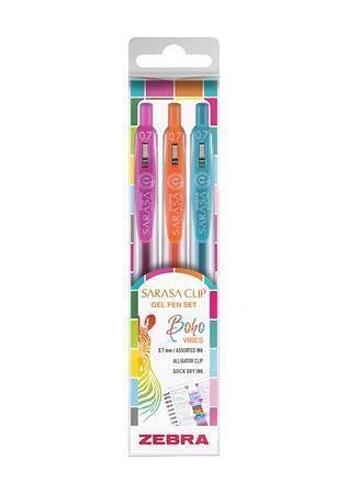 Gelové pero "Sarasa Clip Boho Vibes", 3 různé barvy, 0,33 mm, stiskací mechanismus, ZEBRA 