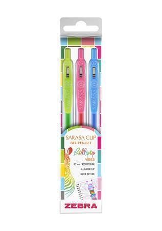 Gelové pero "Sarasa Clip Lollipop", 3 různé barvy, 0,33 mm, stiskací mechanismus, ZEBRA 99