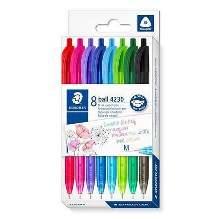 Kuličkové pero "4230 M", sada, 8 barev, 0,5 mm, výsuvné, trojúhelníkový tvar, STAEDTLER 42