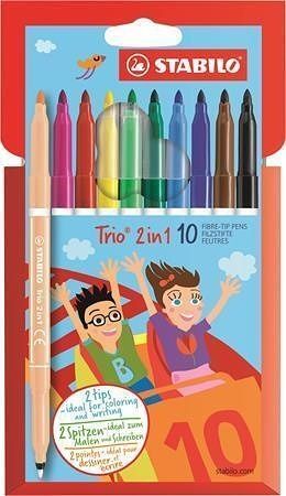 Fixy "Trio 2 in 1", 10 různých barev, 0,5-2 mm, s 2 hroty, STABILO