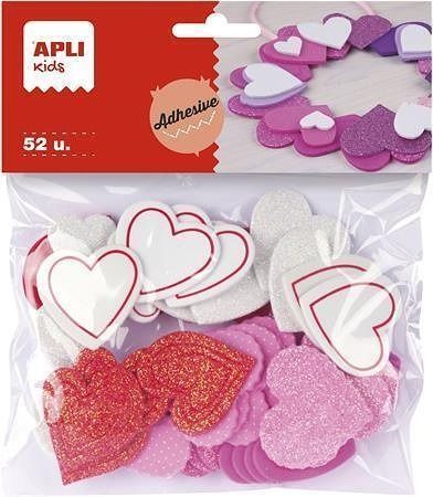 Pěnovka, samolepící, s glitry, ve tvaru srdce, mix barev, APLI "Eva Sheets"