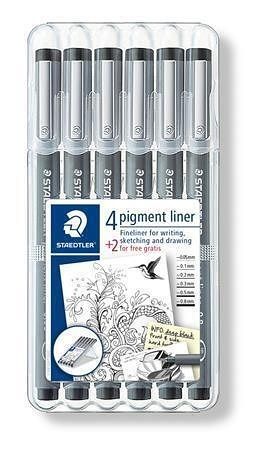 Linery "Pigment Liner", černá, sada 6ks, STAEDTLER