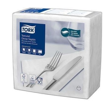 Ubrousky "Textured Dinner", bílá, 2-vrstvé, 1/4 skládání, 39,5 x 39 cm, Advanced, 50 ks, T