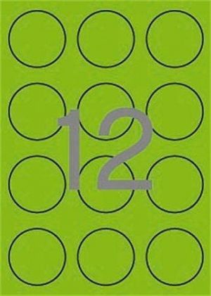 Etikety, kruhové, fluorescentní zelená, průměr 60mm, 240 ks/bal., APLI