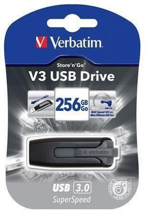USB flash disk "V3", černá-stříbrná, 256GB, USB 3.0, 80/25 MB/sec, VERBATIM 