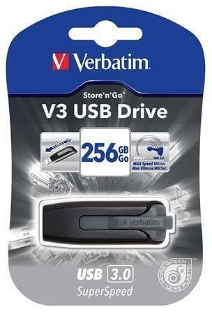USB flash disk "V3", černá-stříbrná, 256GB, USB 3.0, 80/25 MB/sec, VERBATIM 