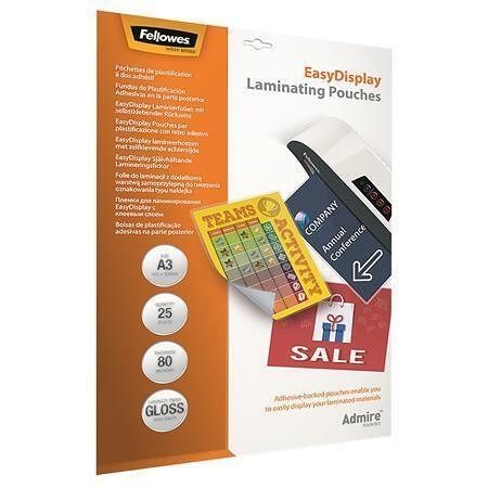 Laminovací fólie "Admire Easy Display", 80 mikronů, A3, lesklá, samolepící, 25 ks, FELLOWE