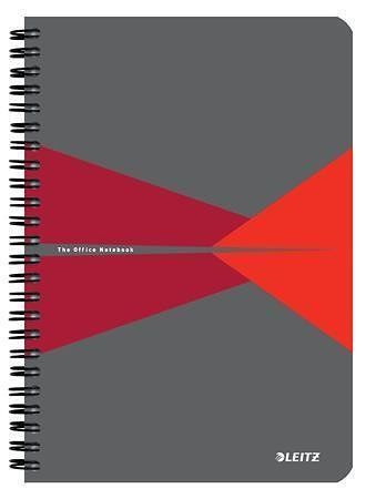 Blok "Office", šedo-červená, drátěná kroužková vazba, A5, linkovaný, 90 listů, laminovaný 