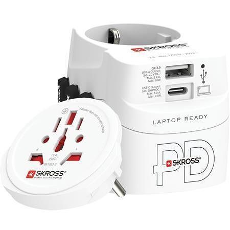 Cestovní adaptér, bílá, 1x USB-A / 1x USB-C PD, 45W, kabel USB-C, SKROSS 1.302474