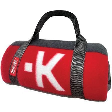 Cestovní deka, červeno - šedá, fleecová, s popruhem, SKROSS SKTA1001TBLDGCN