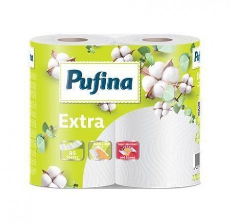 Papírové utěrky "Extra", 2-vrstvé, 95 útržků, 2 role, PUFINA PP20641