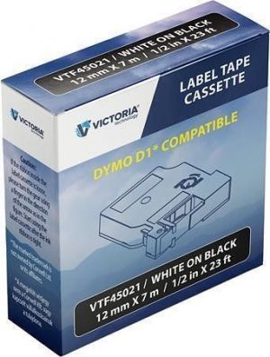 Páska, bílá na černé, 12 mm x 7 m, VICTORIA TECHNOLOGY