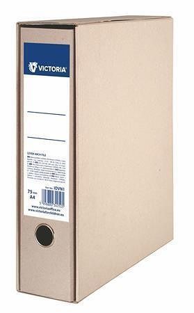 Pákový pořadač s obalem, přírodní, 75 mm, A4, karton, VICTORIA