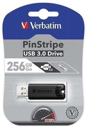 256GB USB Flash disk "PinStripe", USB 3.0, VERBATIM, černý