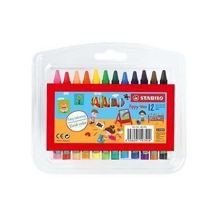Voskovky "Yippy-wax", 12 různých barev, v plastové krabičce, STABILO 2812PL