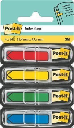 Záložky se zásobníkem, mix barev, 12x43 mm, 4x24 listů, tvar šipky, 3M POSTIT