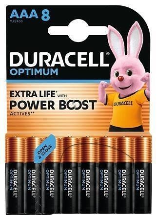 Baterie "Optimum", AAA micro, 8 ks, bez plastu, DURACELL 10PP110052
