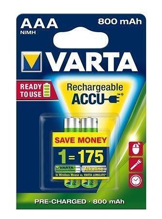 Nabíjecí baterie, AAA (mikrotužková), 2x800 mAh, přednabité, VARTA "Longlife Accu"