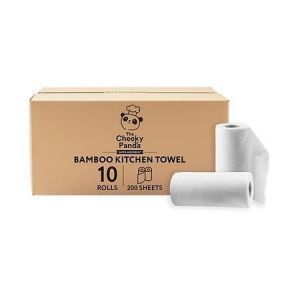 Kuchyňské utěrky, bílá, bambusové, 2-vrstvé, 100 útržků, 10 rolí, CHEEKY PANDA PFKITCHRL2X