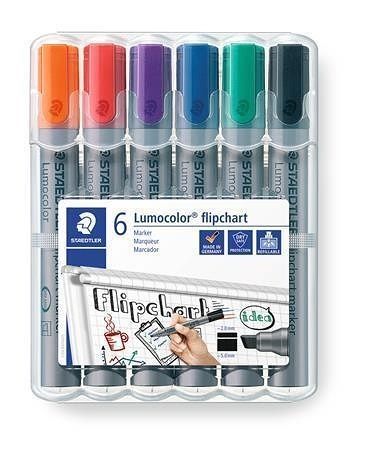 Popisovač na flipchart "Lumocolor 356 B", sada, 6 barev, klínový hrot, STAEDTLER