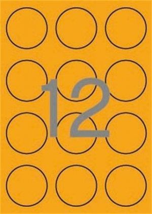 Etikety, kruhové, fluorescentní oranžová, průměr 60mm, 240 ks/bal., APLI