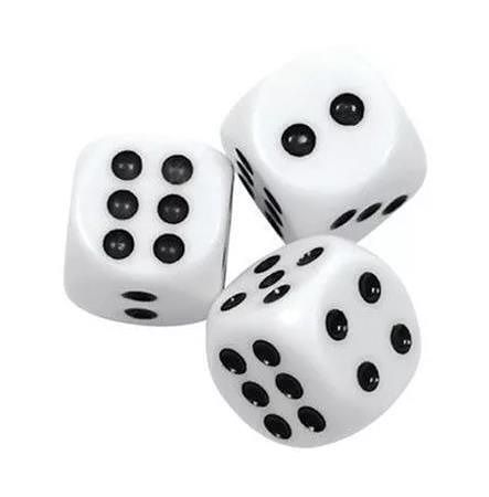 Kostky, bílá, plast, 3 ks