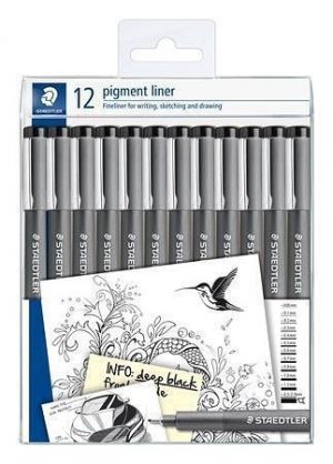 Liner "Pigment liner 308", černá, sada, 12 šířek stopy, STAEDTLER 308-9 TB12