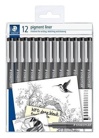 Liner "Pigment liner 308", černá, sada, 12 šířek stopy, STAEDTLER 308-9 TB12