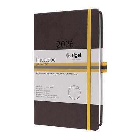 Diář "Linescape", černá-žlutá, A5, týdenní, 2026, tvrdé desky, SIGEL L2603