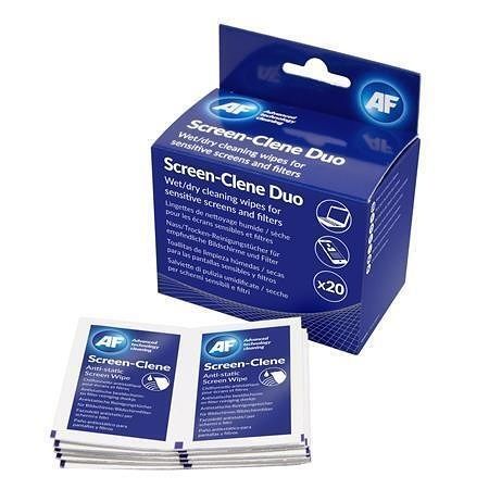Čistící ubrousky na obrazovky, 20ks vlhké/suché, AF "Screen-Clene Duo"