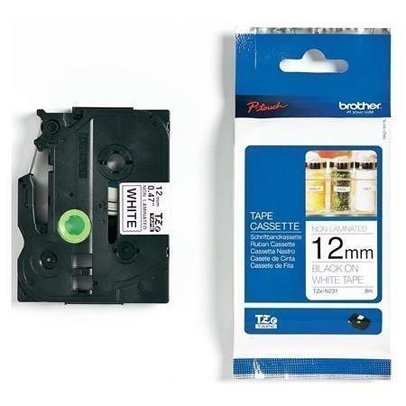 Páska "TZ-N231", bílá s černým potiskem, 12 mm x 8 m, BROTHER