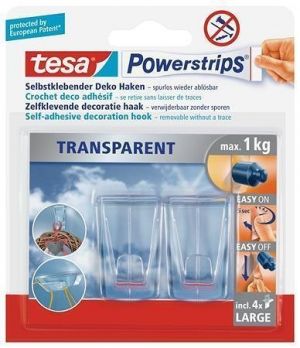 Háčky s lepicím proužkem "Powerstrips® 58813", průhledná, velké, TESA