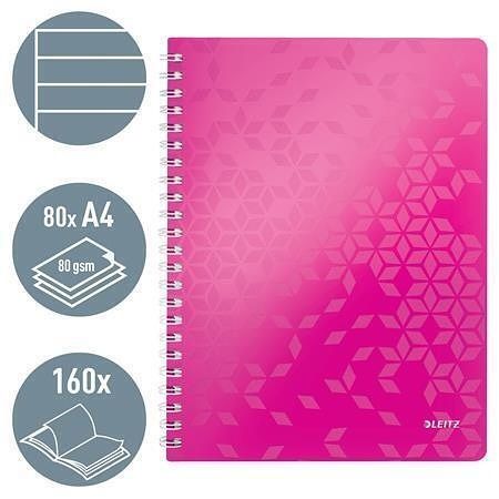 Blok na psaní "Wow", metalická růžová, A4, linkovaný, LEITZ