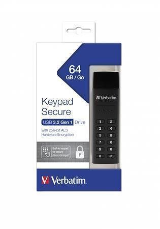 USB flash disk "Keypad Secure", USB 3.0, 64GB, šifrovaný heslem, 160/140Mb/s, VERBATIM