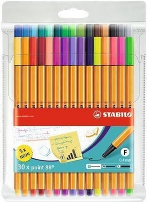 Linery "Point 88", sada, 25 + 5 různých barev, 0,4 mm, STABILO
