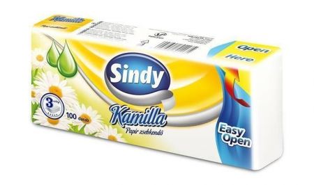 Kapesníky, papírové, 3vrstvé, 100 ks, "Sindy", heřmánkové